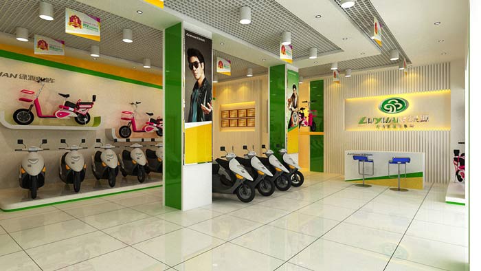 綠源電動車店鋪、店面logo墻裝修設計案例效果圖