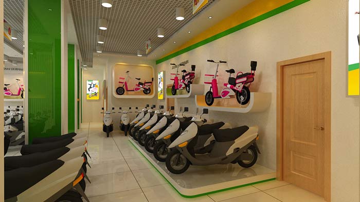 綠源電動車店鋪、店面電動車擺放區裝修設計案例效果圖