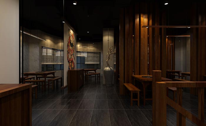 返璞歸真、回歸自然的健康飲食餐廳背景墻設計案例效果圖