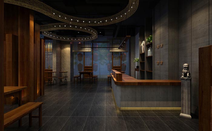 返璞歸真、回歸自然的健康飲食餐廳前臺大廳設計案例效果圖