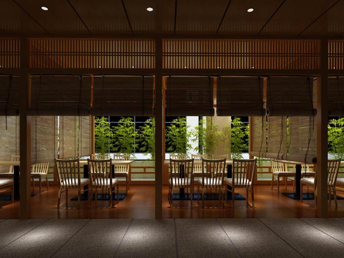 日本料理餐廳過道餐區裝修設計效果圖