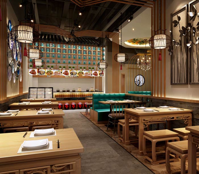 椒麻雞小吃店餐區裝修設計效果圖